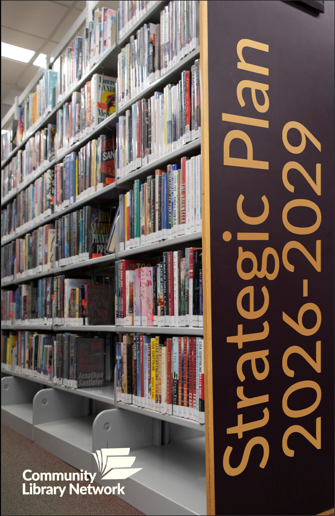 Community Library Network Strategic Plan 2026-2029, image of library bookshelves