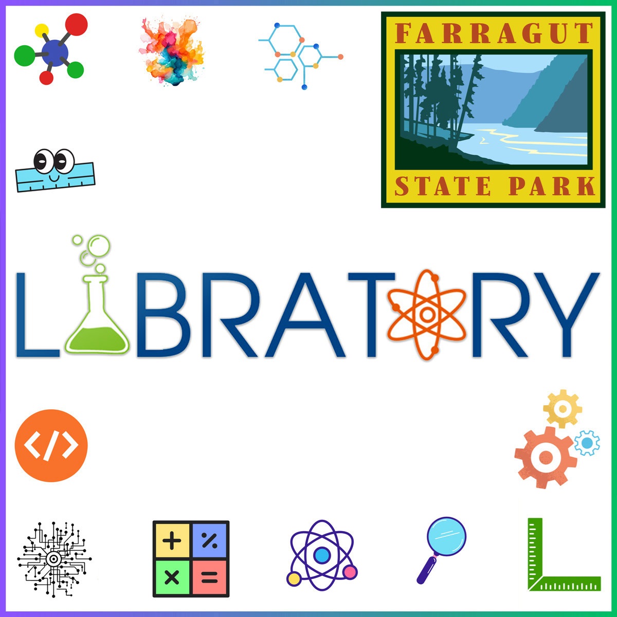 Libratory logo with Farragut State Park logo in upper right corner