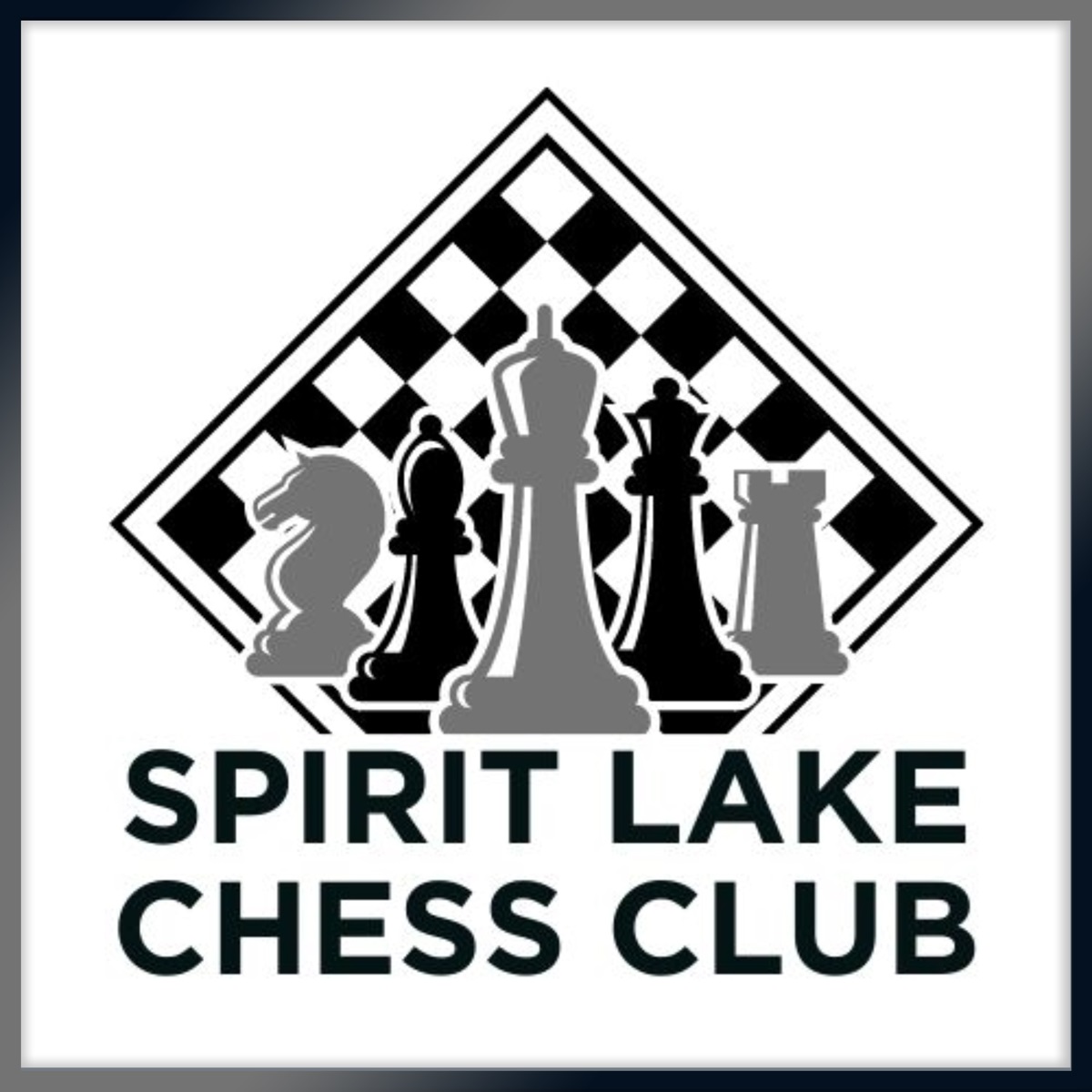Spirit Lake Chess Club with chess pieces and board.