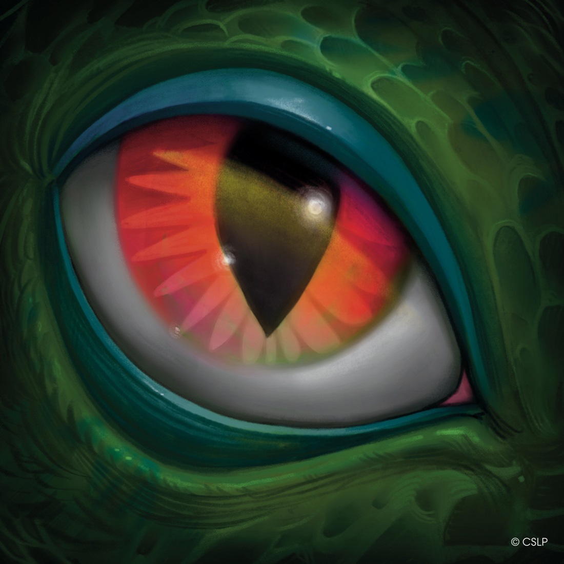 Dinosaur art from CSLP, close up of a dinosaur's eye.