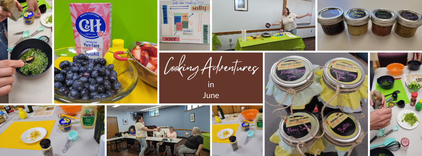 a collage of images showing pictures of jam, butter, and marinade making classes.