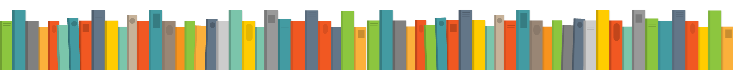 image is a small border created by a bunch of books, spine out as if on a shelf.