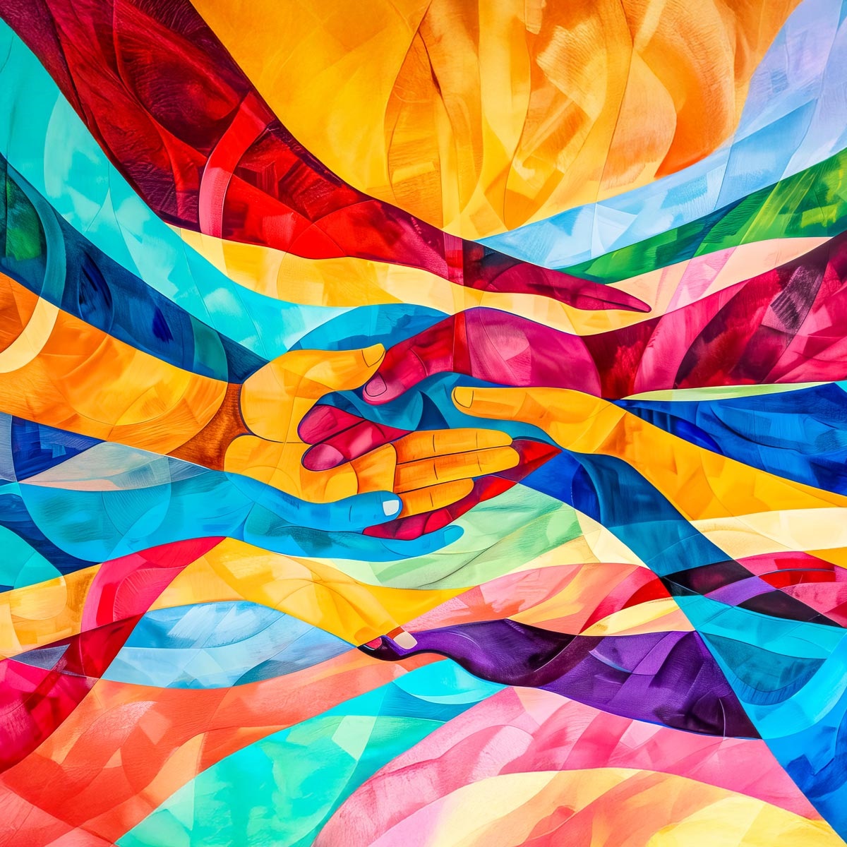 colorful hands clasped together
