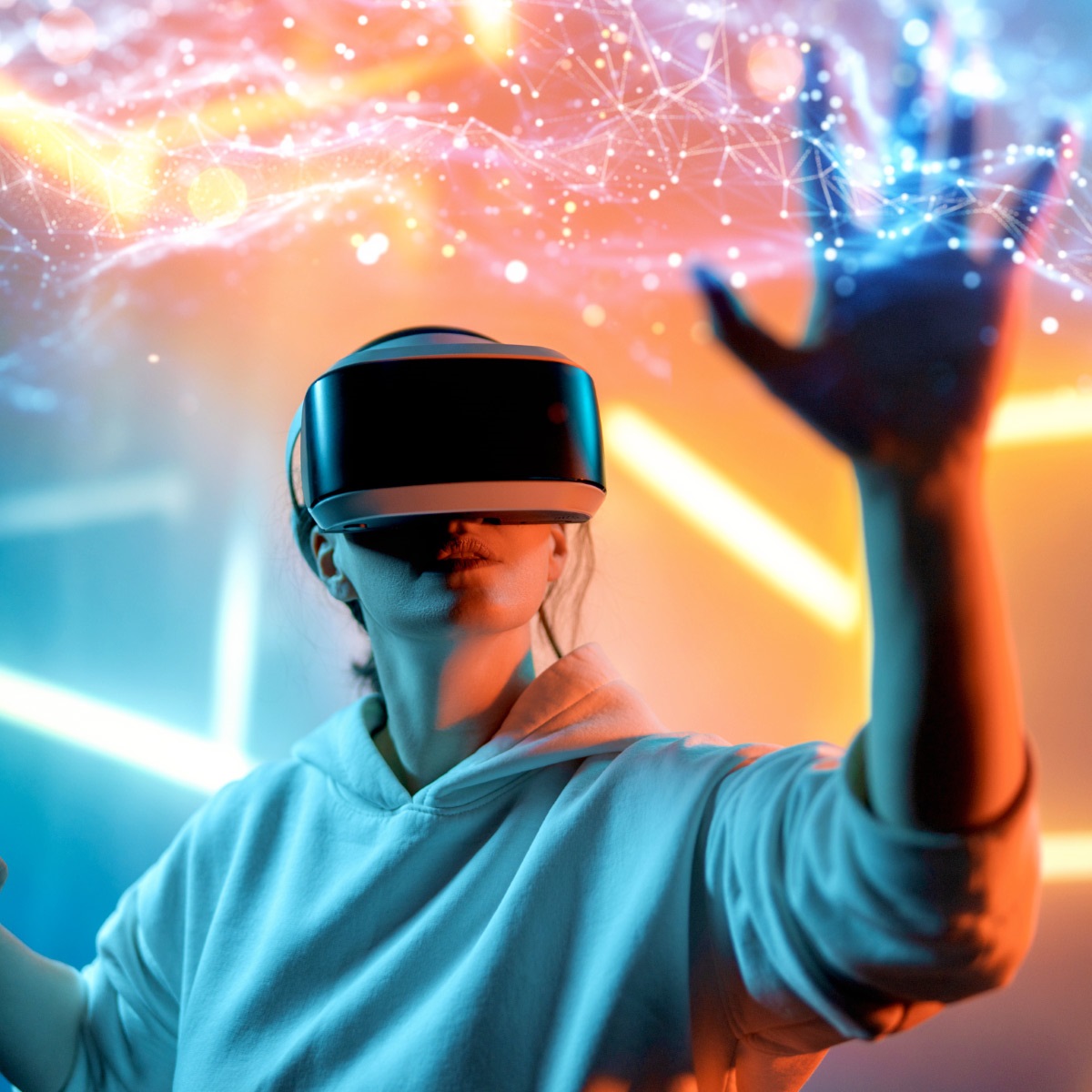 Tween wearing a VR headset