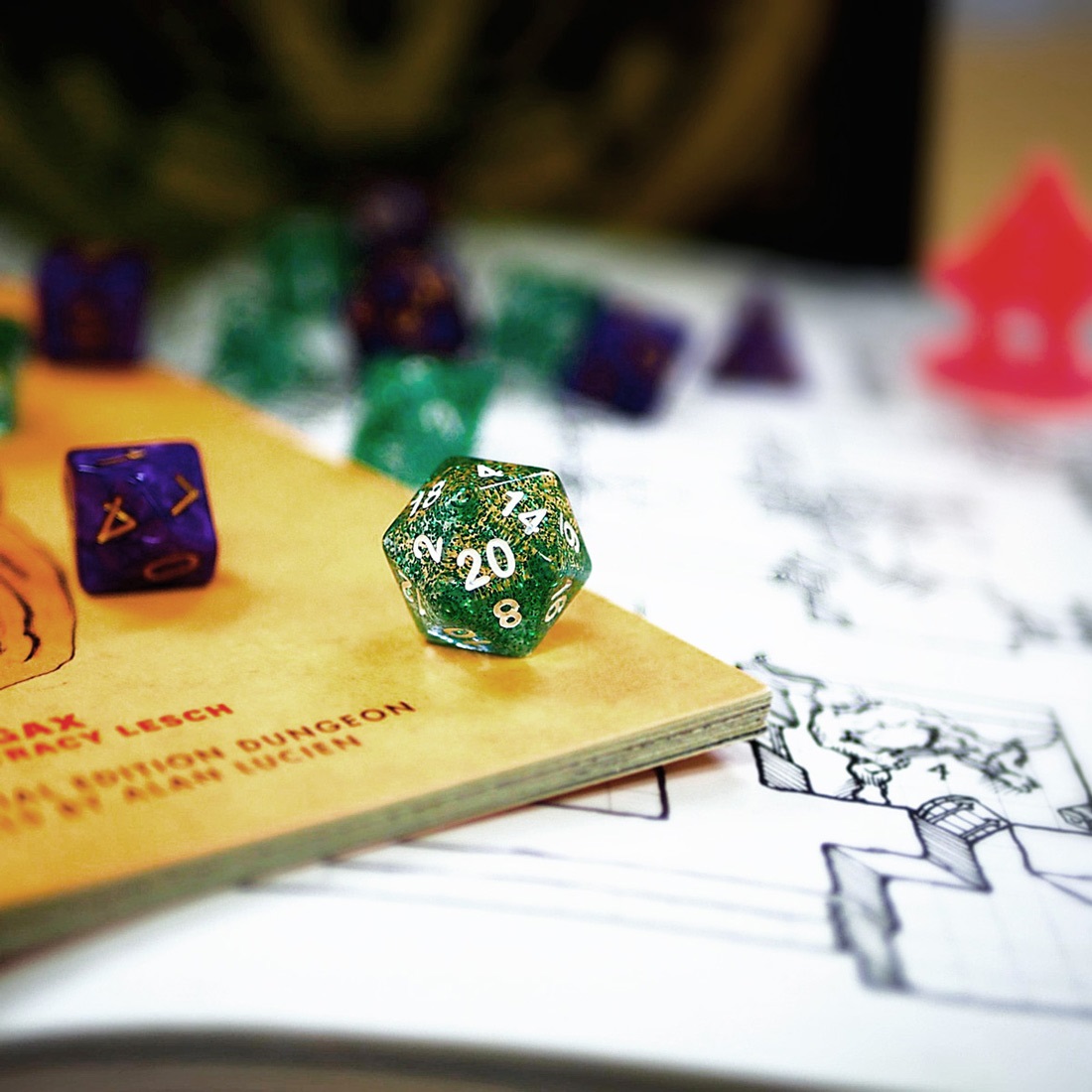 D&D (Dungeons & Dragons) dice and game supplies.