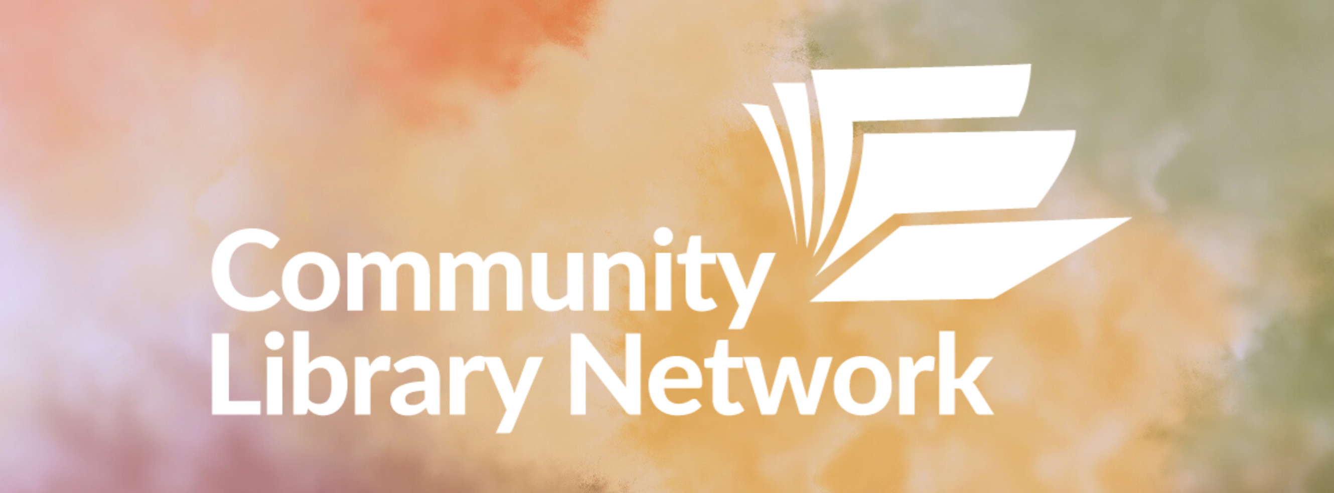 Community Library Network Logo on a blurred colorful background. Links to external site.