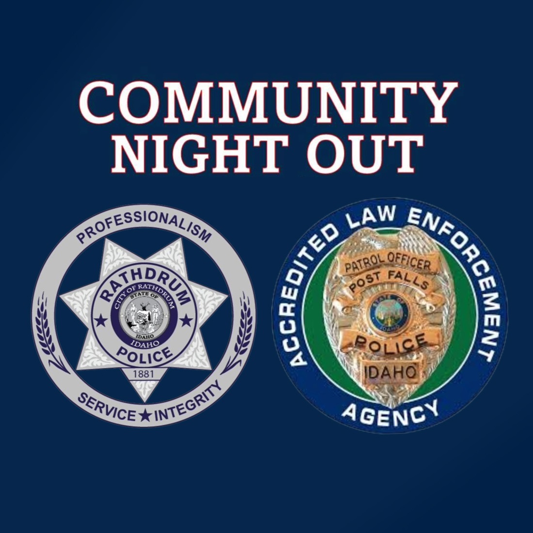 Community Night Out with Rathdrum Police Shields and logos.