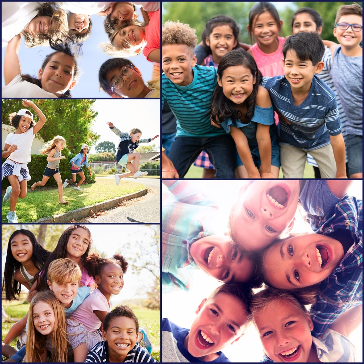 montage of children smiling and doing outdoor games