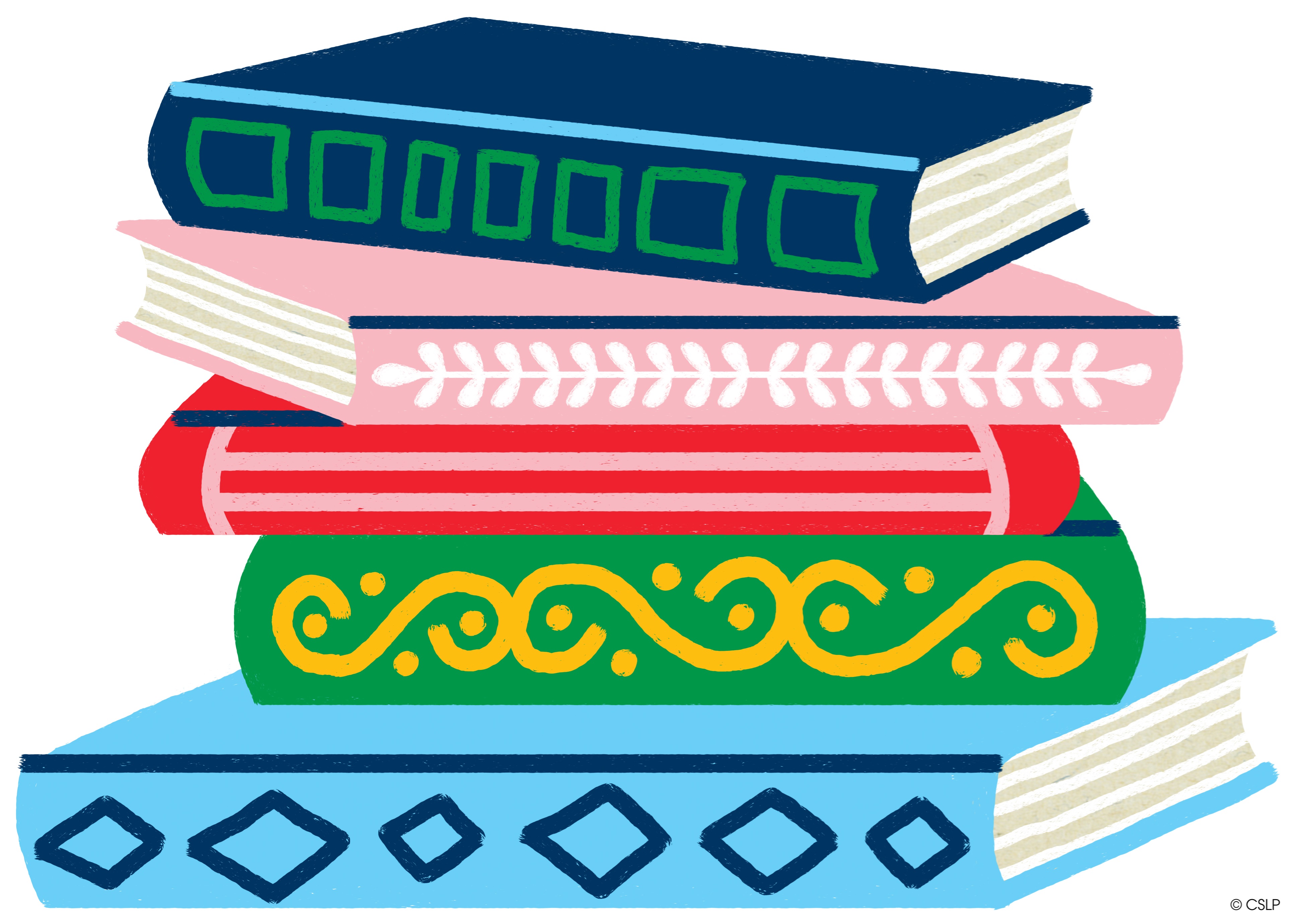 Stack of colorful books. Link to external site, opens in new tab or window.