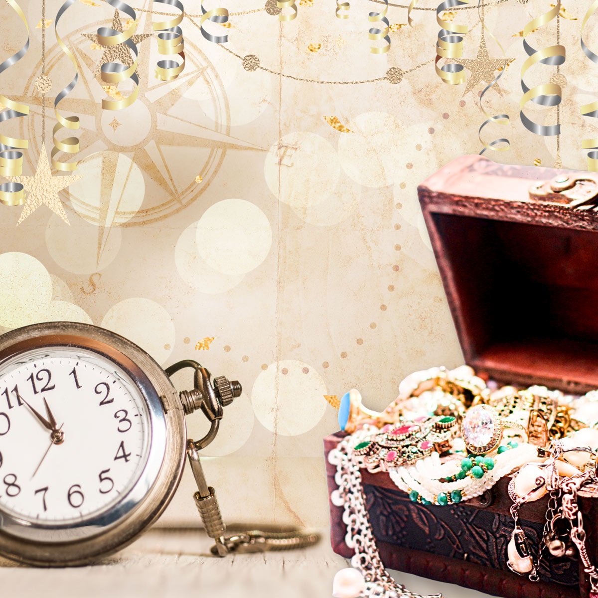 Small box of jewelry and a pocket watch