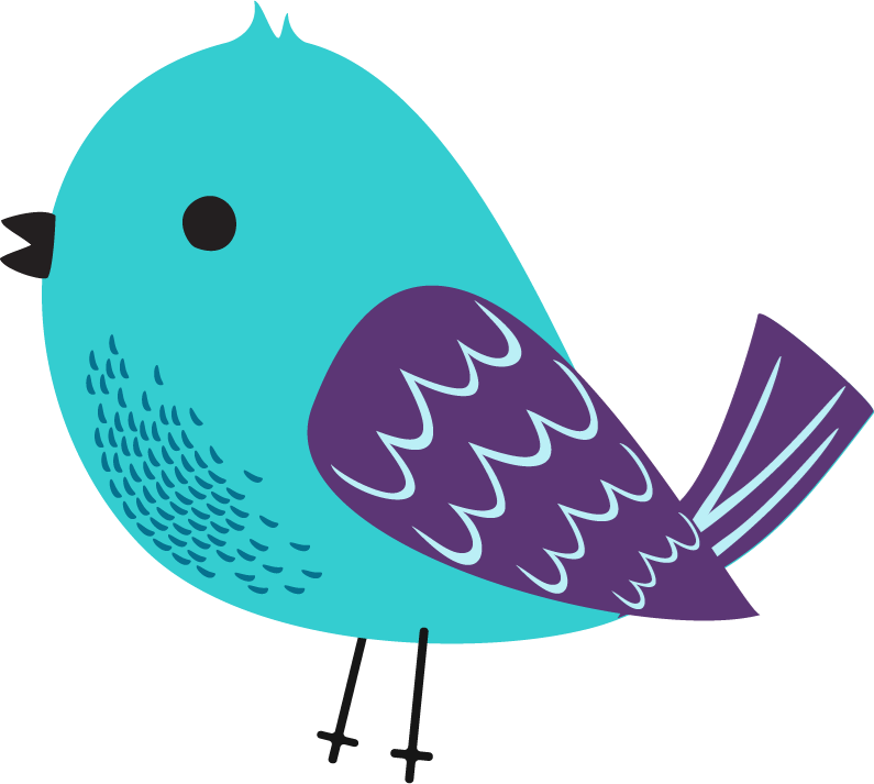 Image of a cartoon small blue bird with purple wings.