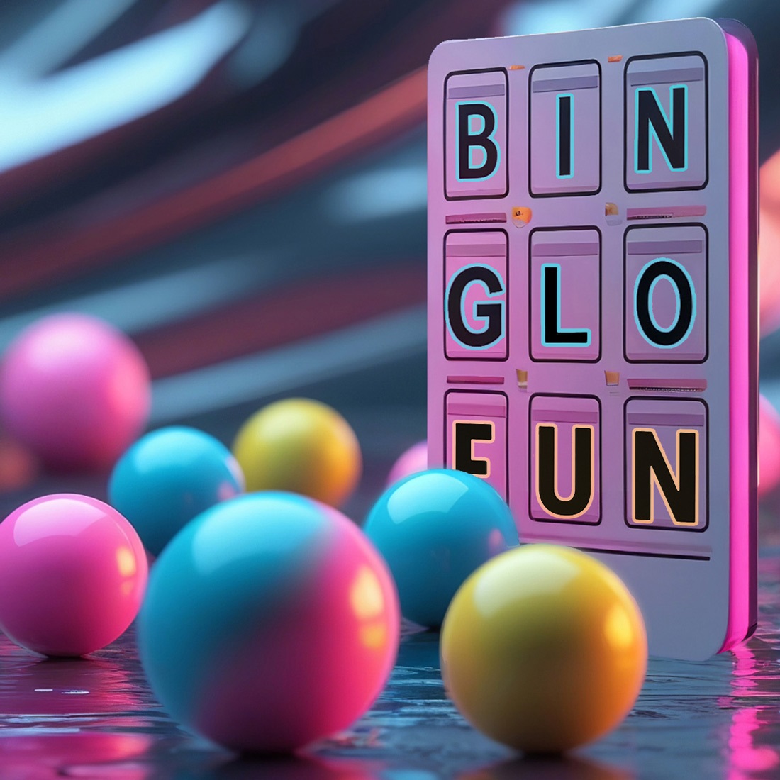 Glowing bingo card with words, 