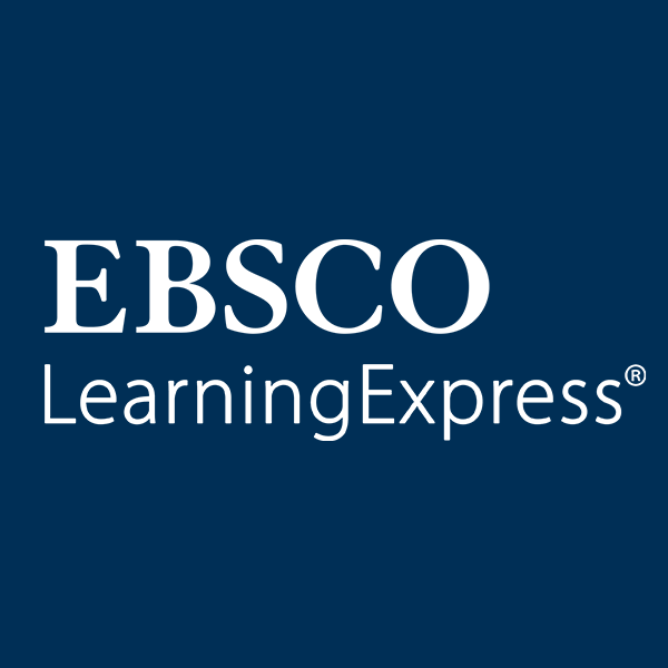 White text on a navy blue background reads: Ebsco: learning express.