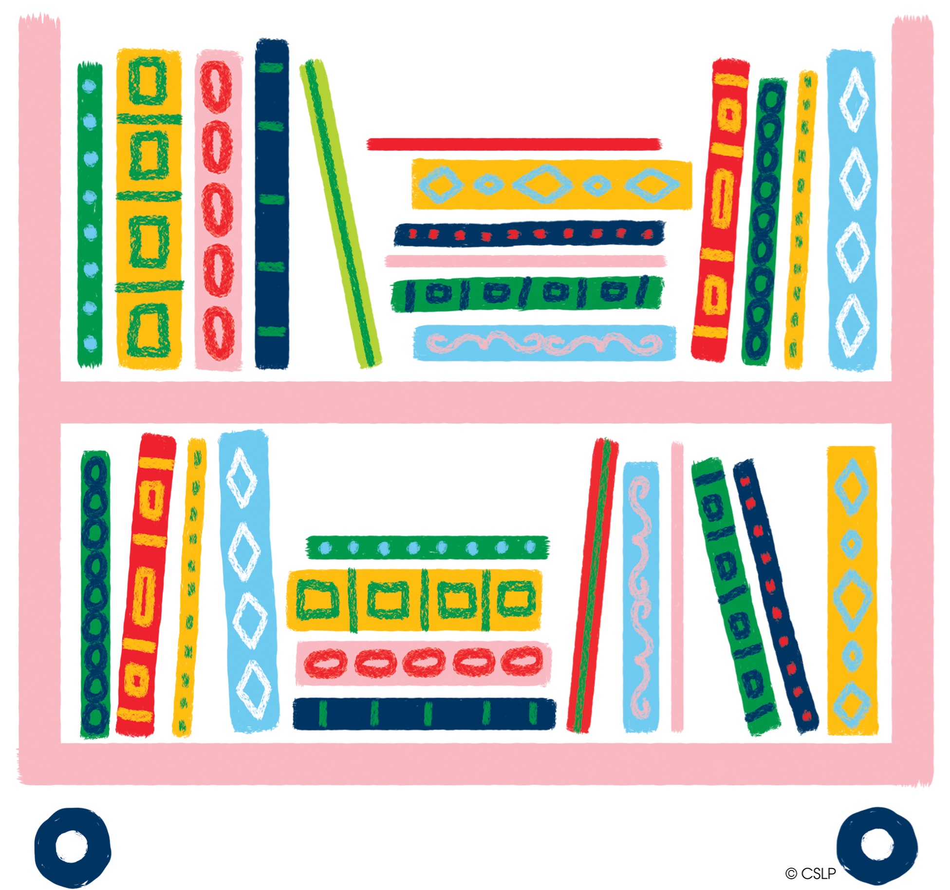 colorful book cart with two shelves